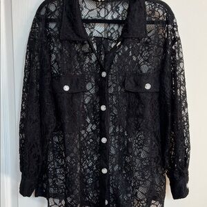 ANDREE BY UNIT Black Lace button down top